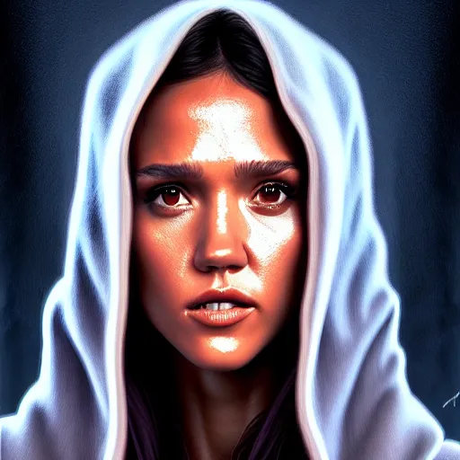 Image similar to beautiful digital painting jessica alba the thing 1 9 8 2 john carpenter with high detail, 8 k, stunning detail, photo by artgerm, greg rutkowski and alphonse mucha, unreal engine 5, 4 k uhd