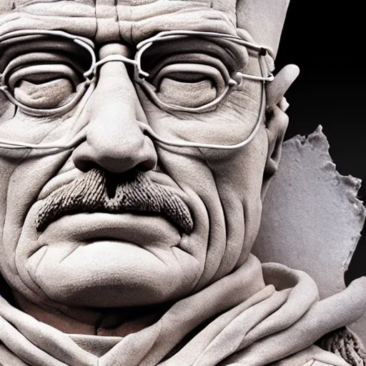 Image similar to extreme long - shot photograph of a very detailed renaissance clay sculpture of walter white wearing a phrygian cap in times square, made by michelangelo, hyper detailed, sharp focus, 8 k resolution, ray tracing