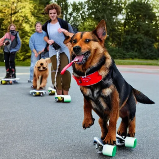 Prompt: dogs riding skateboards