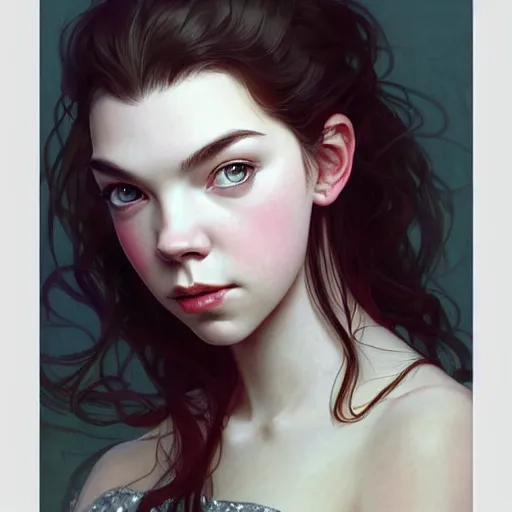 Prompt: beautiful natural Anya Taylor-Joy, intricate, elegant, highly detailed, digital painting, artstation, concept art, smooth, sharp focus, illustration, art by artgerm and greg rutkowski and alphonse mucha and loish and WLOP