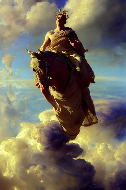 Image similar to beautiful detailed expressive impressionistic oil painting portrait of ancient roman god emperor steve buscemi ascending into the clouds wearing the civic crown, renaissance painting, art by anders zorn, wonderful masterpiece by greg rutkowski, expressive brush strokes, beautiful cinematic light, american romanticism by greg manchess, jessica rossier