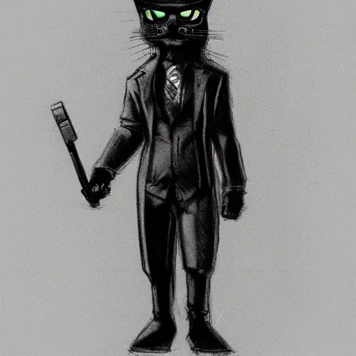 Image similar to cyberpunk cat in suit sketch