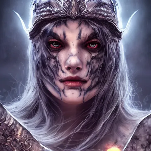 Image similar to a haunting ghast warrior, photo, professionally retouched, dramatic lighting, wearing bone armor, illuminated by moonlight, realistic, scared face, demonic, predator eyes, wide angle, sharp focus on eyes, 8 k high definition, insanely detailed, intricate, elegant, art by artgerm and wlop