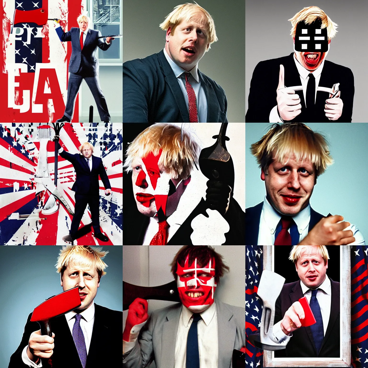 Prompt: boris johnson american psycho axe