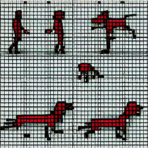 Prompt: an image with matrix of 2 x 2 blocks, each block is an animation sprite sheet image of a dog in the walking sequence, detailed game art, 3d render, artstation