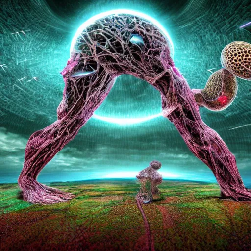 Prompt: organic machine learning how to evolve in earth and astral realm, realistic and hyper detailed photography, about symbiosis with, biological studium, 4 k, high quality image