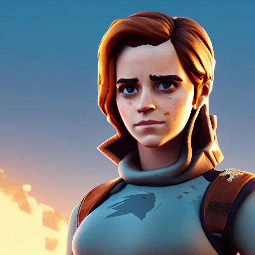 Image similar to textured film grain freckled face emma watson as a fortnite character cgsociety octane render unreal engine redshift render trending on artstation trending on artstation render blender behance cg superhero