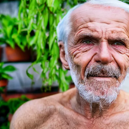 Prompt: old man with plants growing from his ears, ultrarealistic, 8k, wide shot