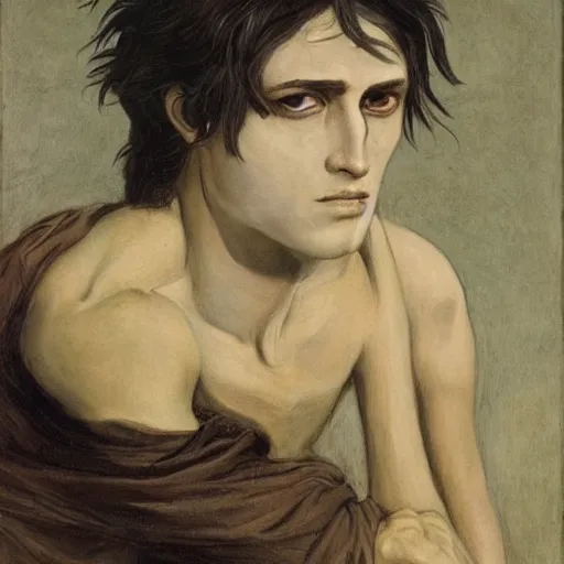 Prompt: a portrait of EREN YEAGER in the style of The Fallen Angel (1847) painting by Alexandre Cabanel