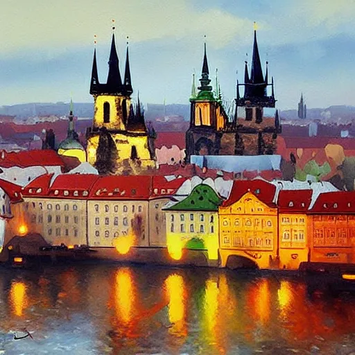 Prompt: painting Prague by style Antoine Blanchard