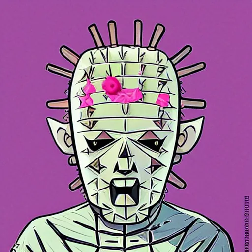 Image similar to portrait of cute Pinhead Hellraiser, summertime, kawaii, studio Ghibli