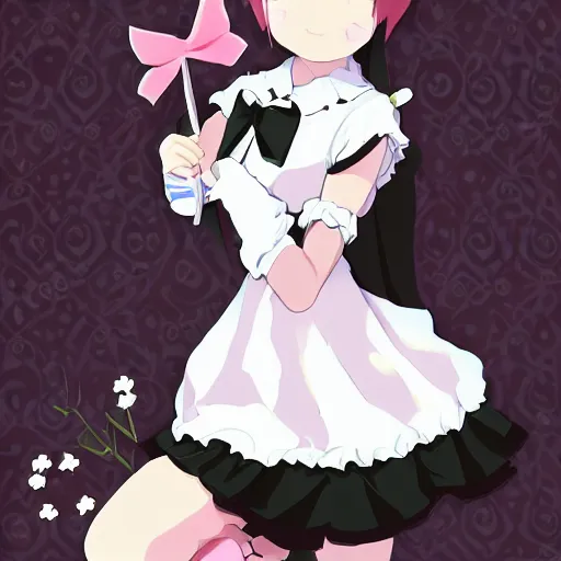 Image similar to a pixiv style illustration of cat girl wearing a french maid dress | gelbooru image database | sankakucomplex image database | shuushuu image database