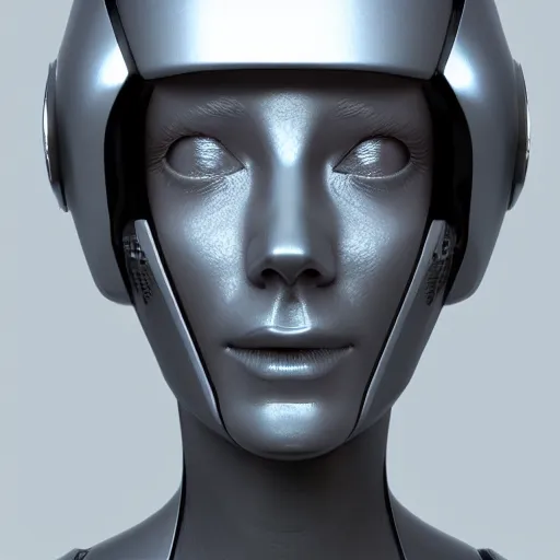 Image similar to an amazing robot-helmet, robotic head-bust portrait, of a sci-fi, human robot hybrid with weaponized systems built into the 3d helmet, cgi, zbrush, blender, octane render