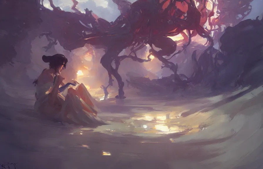 Image similar to greg manchess concept art of a the winding flower dimension, key visual, ambient lighting, highly detailed, digital painting, artstation, concept art, sharp focus, by makoto shinkai and akihiko yoshida and hidari and wlop and greg rutkowski