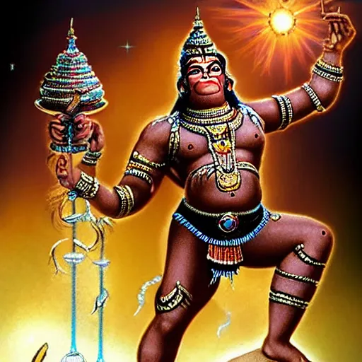 Prompt: the cosmic battle of the indian gods with hanuman from starcraft