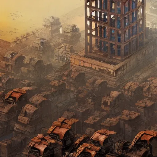 Image similar to (Age of Empires III), colony with checkered flags, rust and brutalist buildings . Propaganda poster, intricate, elegant, highly detailed, digital painting, artstation, concept art, matte, sharp focus, illustration, art by Enki Bilal and Moebius]