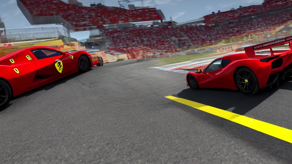 Image similar to forza motorsport screenshot of a ferrari on a racetrack