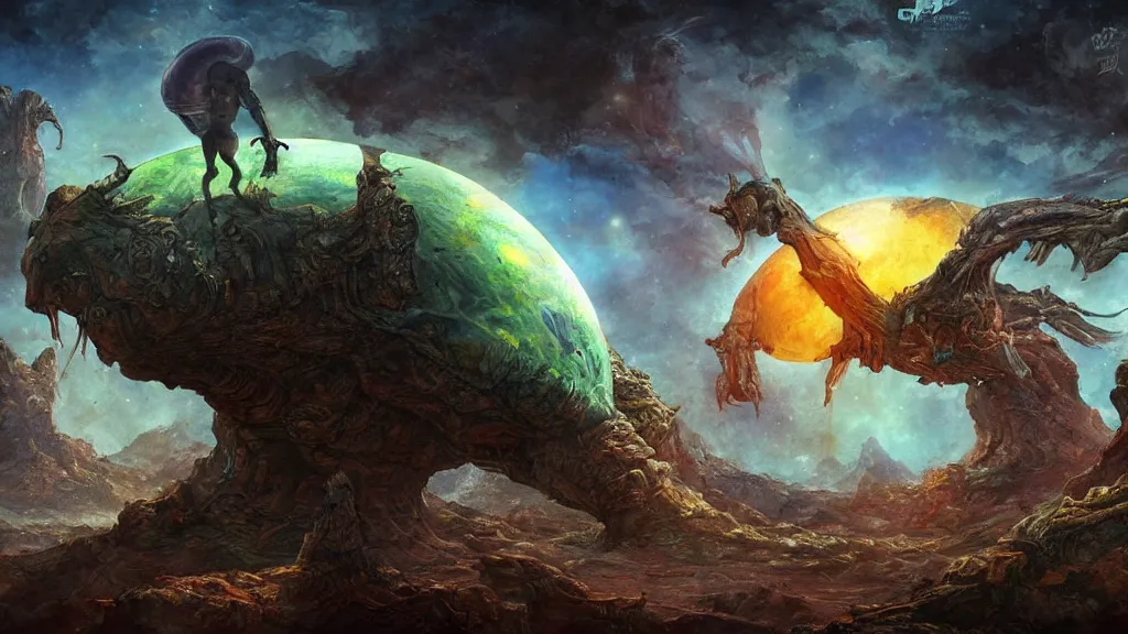 Prompt: Muscular large Alien on the planet Venus” Deep Dream, Digital art, concept art, detailed, amazing background, Art station,3-D 4K, matte painting, Frank Frazetta,