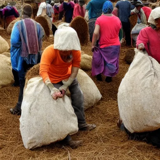 Prompt: dung covered peasant convention