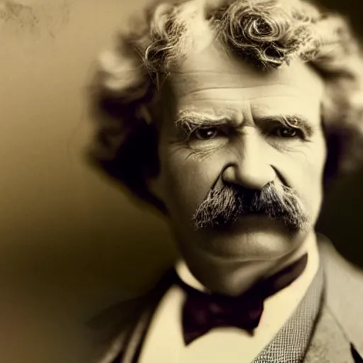 Prompt: color studio still of mark twain in the year 2 0 2 0, aged 5 0 years old, close up,