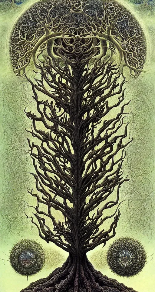 Image similar to tree of life by roger dean and andrew ferez, art forms of nature by ernst haeckel, divine chaos engine, symbolist, visionary, art nouveau, botanical fractal structures, organic, detailed, realistic, surreality