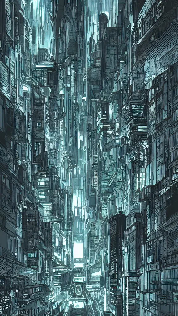 Prompt: detailed cyberpunk graphic novel style 3 point perspective view of a future city