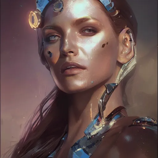 Image similar to a beautiful portrait of a chrome goddess by greg rutkowski and raymond swanland, trending on artstation, ultra realistic digital art