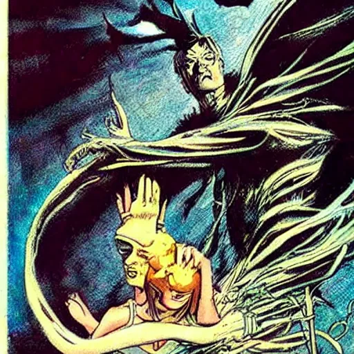 Prompt: the sandman comic book art, dream, epic