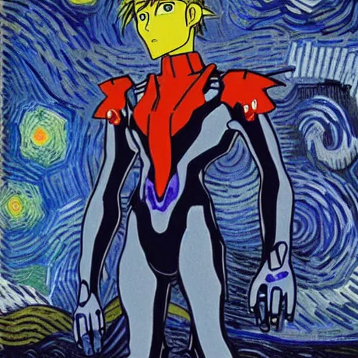 Image similar to neon genesis evangelion, by van gogh