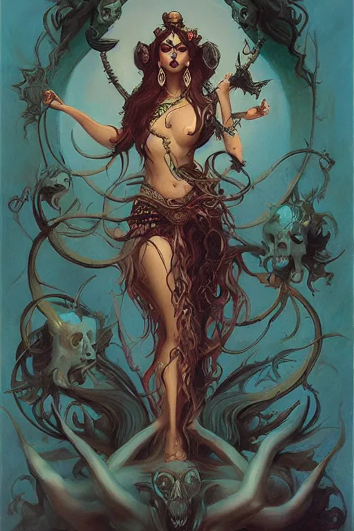 Image similar to Kali goddess of death by Peter Mohrbacher in the style of Gaston Bussière, Art Nouveau