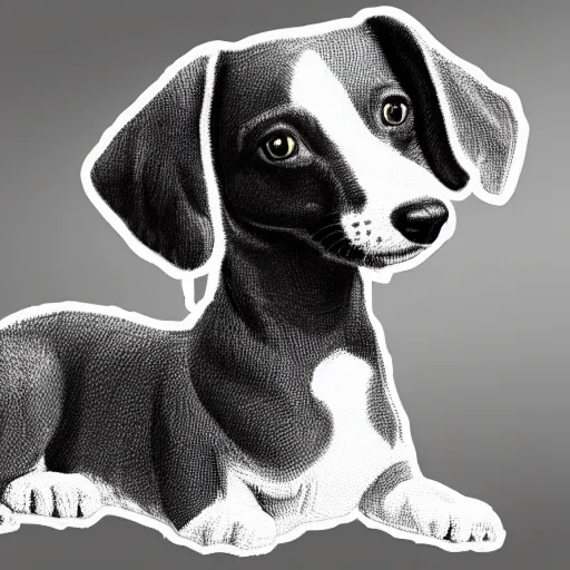Image similar to black and white paint swirling : : shape of a dachshund : : highly detailed : : 8 k