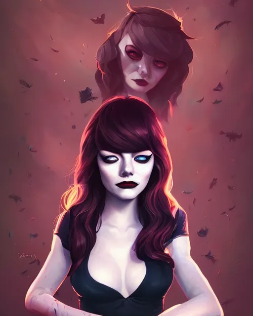 Image similar to a portrait of a beautiful full body Emma Stone vampire, art by lois van baarle and loish and ross tran and rossdraws and sam yang and samdoesarts and artgerm, digital art, highly detailed, intricate, sharp focus, Trending on Artstation HQ, deviantart, unreal engine 5, 4K UHD image