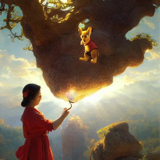 Image similar to xi pingping as winnie the pooh, radiant light, caustics, heroic, bright iridescent light, by gaston bussiere, bayard wu, greg rutkowski, maxim verehin