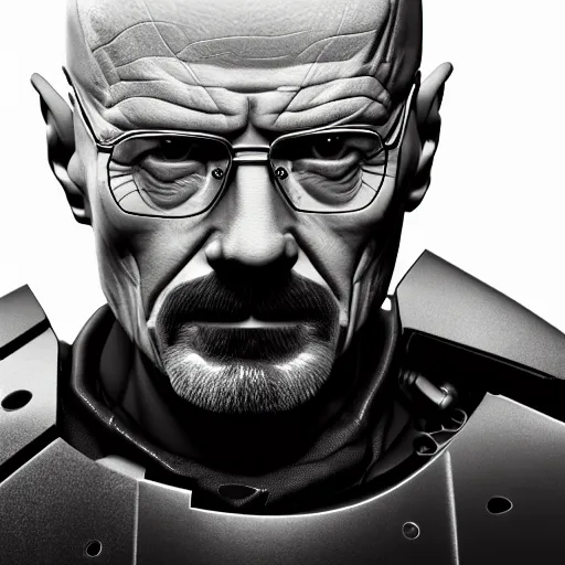 Prompt: Photo of Walter White in cybernetic battle armour, 4k octane render, highly detailed