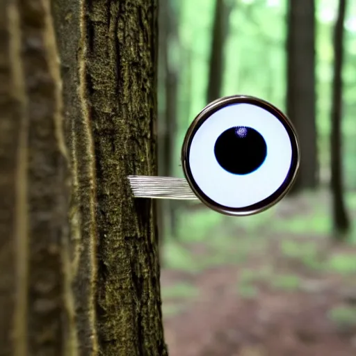 Image similar to office paperclip, paperclip, googly eyes, in the woods, photography, depth of field, 4 k resolution