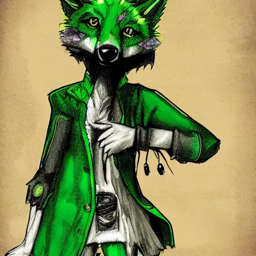 Image similar to Beautiful digital painting of an anthro anthropomorphic pastel-green wolf, Punk outfit. Western comic book style, inked, cute, cozy