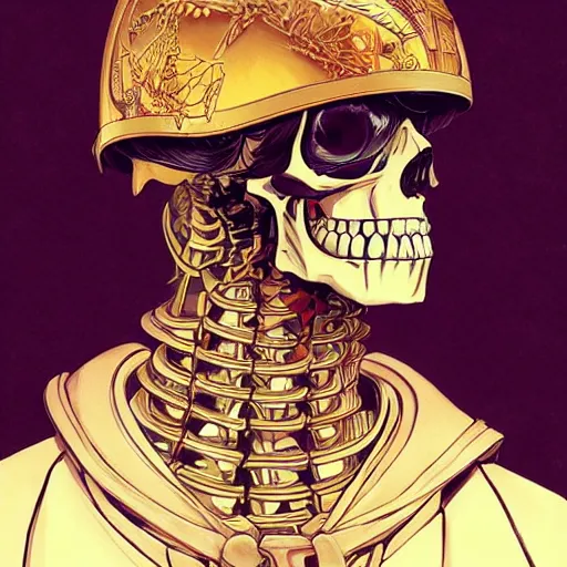 Prompt: anime manga skull portrait young soldier helmet war skeleton, intricate, elegant, highly detailed, digital art, ffffound, art by JC Leyendecker and sachin teng