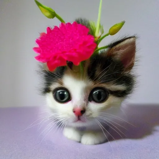 Image similar to extremely tiny kitten in a flowervase