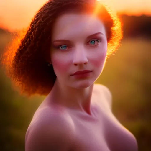 Image similar to photographic portrait of a stunningly beautiful renaissance female in soft dreamy light at sunset