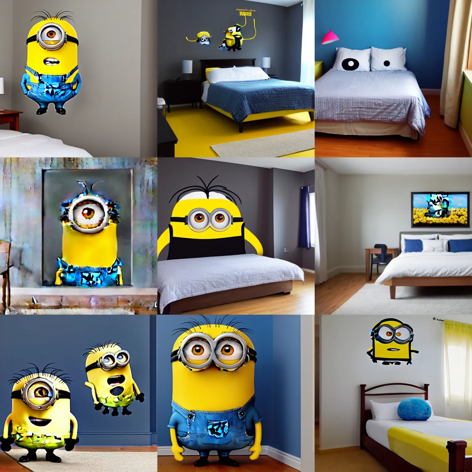 Prompt: minion in bedroom