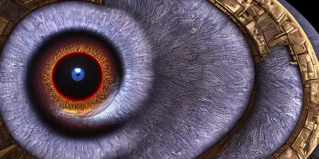 Prompt: Giant eye at the center of the universe, golden spiraling iris, black pupil, unreal octane render, trending on artstation, highly detailed, epic composition, 8k UHD