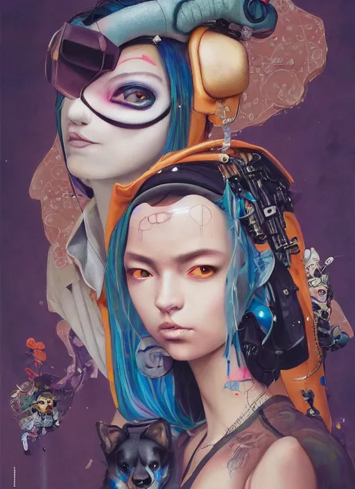 Prompt: beautiful portrait painting of a cool lofi cyberpunk princess and her corgi assassin king, by Afarin Sajedi, Alessandro Barbucci, Alex Gross, Shin Jeongho, Shohei Otomo. trending on Artstation, 8k, masterpiece, face enhance, graffiti paint, fine detail, full of color, intricate detail, golden ratio illustration