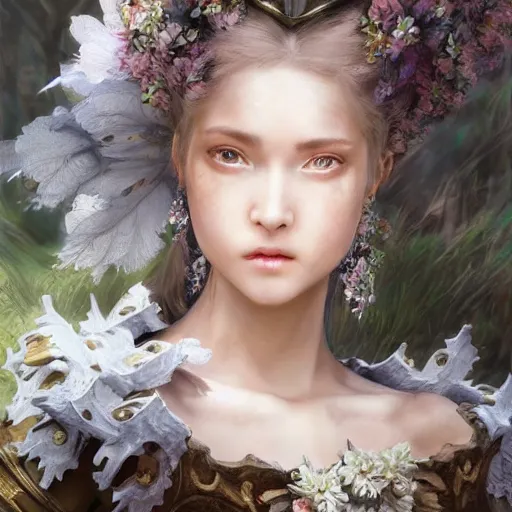 Image similar to A masterpiece ultrarealistic ultradetailed portrait of a Incredibly beautiful angel armored princess knight with Iron mask. baroque renaissance girl in the forest. medium shot, intricate, elegant, highly detailed. trending on artstation, digital art, by Stanley Artgerm Lau, WLOP, Rossdraws, James Jean, Andrei Riabovitchev, Marc Simonetti, Yoshitaka Amano. background by James Jean and Gustav Klimt, light by Julie Bell, 4k, porcelain skin. BY ZDIZISLAW BEKSINSKI Cinematic concept art