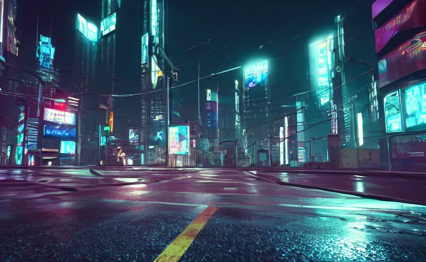 Prompt: photorealistic Cyberpunk city street with flying cars on the roads dark, wet, night light fixtures. 8K. detailed. photorealism. artstation. 25mm f/1.7 ASPH Lens. ultra realistic