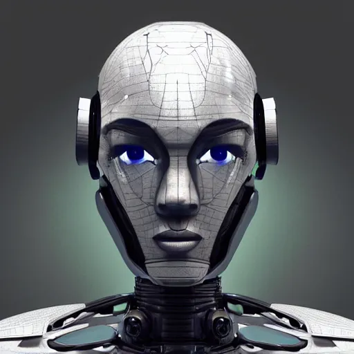 Image similar to an amazing robot-helmet, robotic head-bust portrait, of a sci-fi, human robot hybrid with weaponized systems built into the 3d helmet, cgi, zbrush, blender, octane render