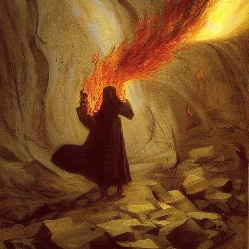 Prompt: the fire in my core heats my heart to the breaking point, twixt horror and despair my lungs catch, but cannot sate. The mind from direction fails, and cannot help but confuse my gait. Oil on canvas, by Greg Rutkowski, Gustav Dore, and Edvard Munch.