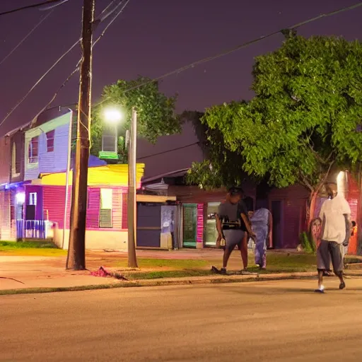 Prompt: walking through the hoods of east saint louis during 8 pm
