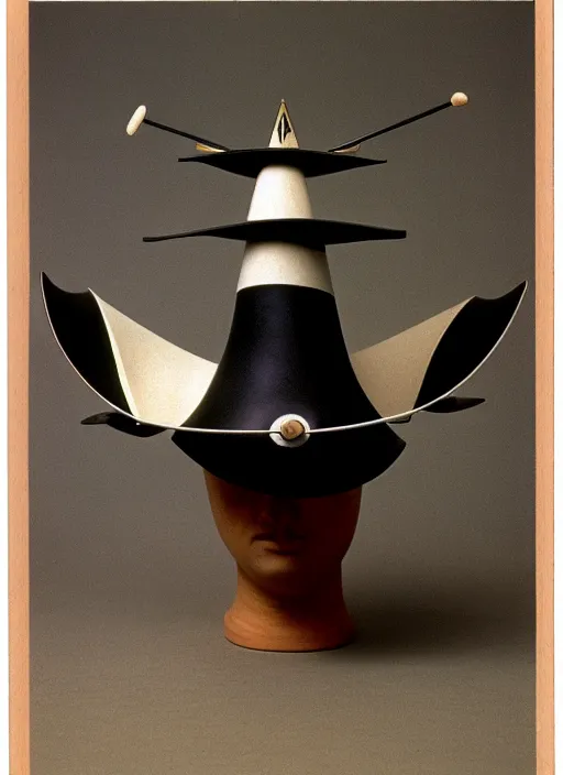 Image similar to realistic photo of a a medieval ritual astronomy appliance hat, made of wood white clay black plastic 1 9 9 0, life magazine reportage photo, natural colors, metropolitan museum collection