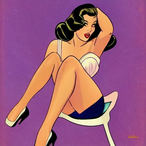 Image similar to a retro pinup illustration of megan fox in the style of alberto vargas and in the style of loish.