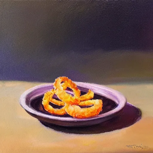 Image similar to Onion rings made out of crystal in a wetland, Oil painting